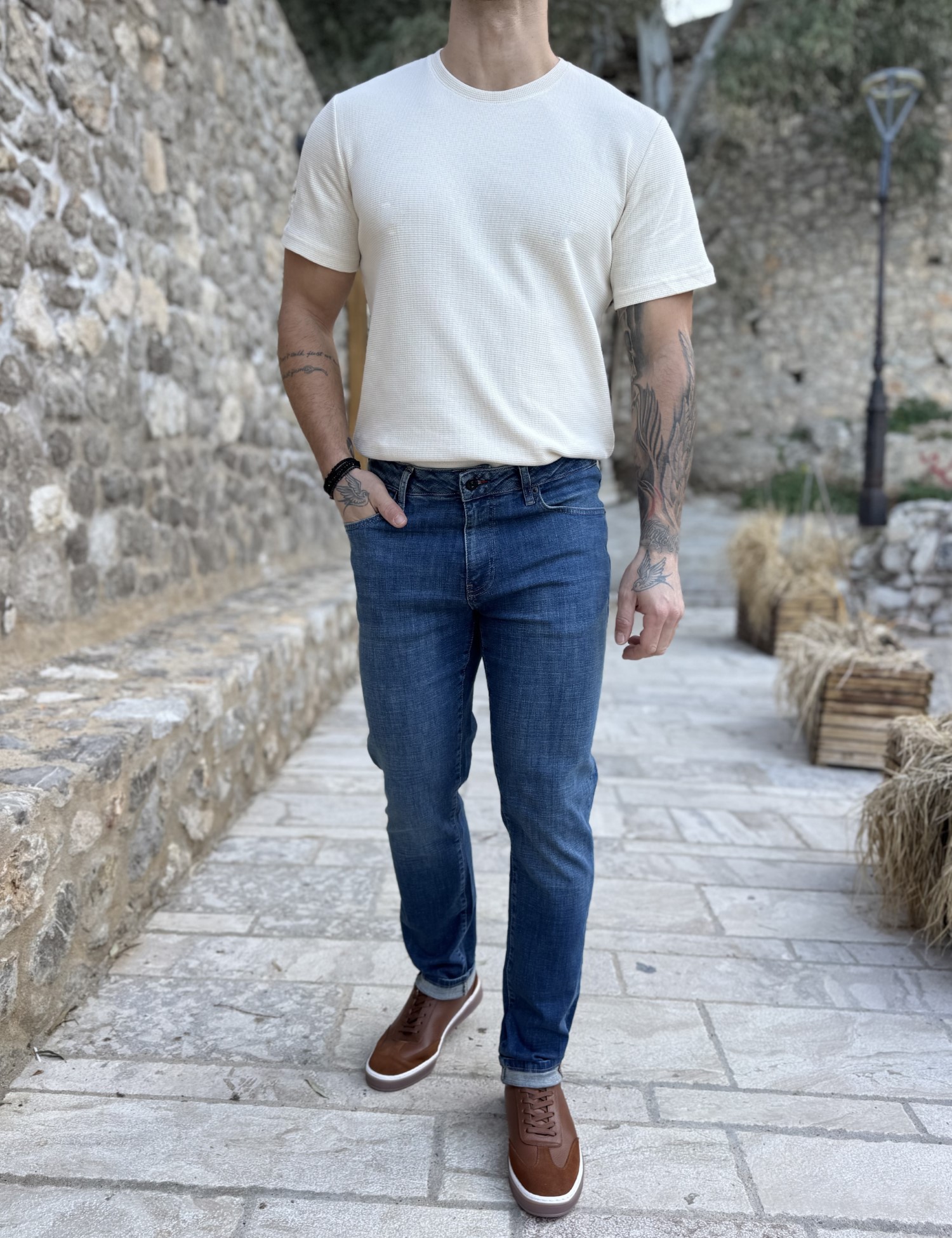 Ανδρικό μπλε ξεβαμμένο τζιν ελαστικό regular GB5754 φωτογραφία